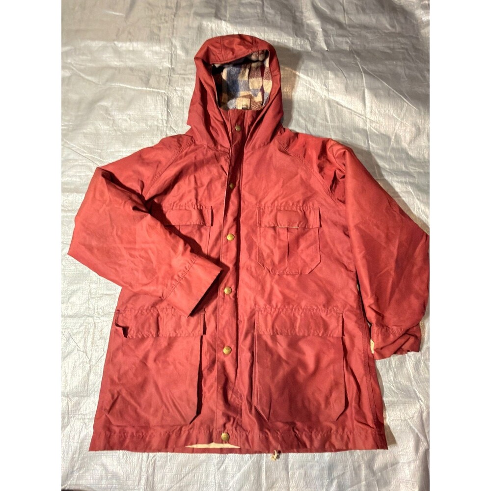 Vintage LL Bean Baxter State Parka Jacket Plaid Wool Lined Rust Red Mens Large U